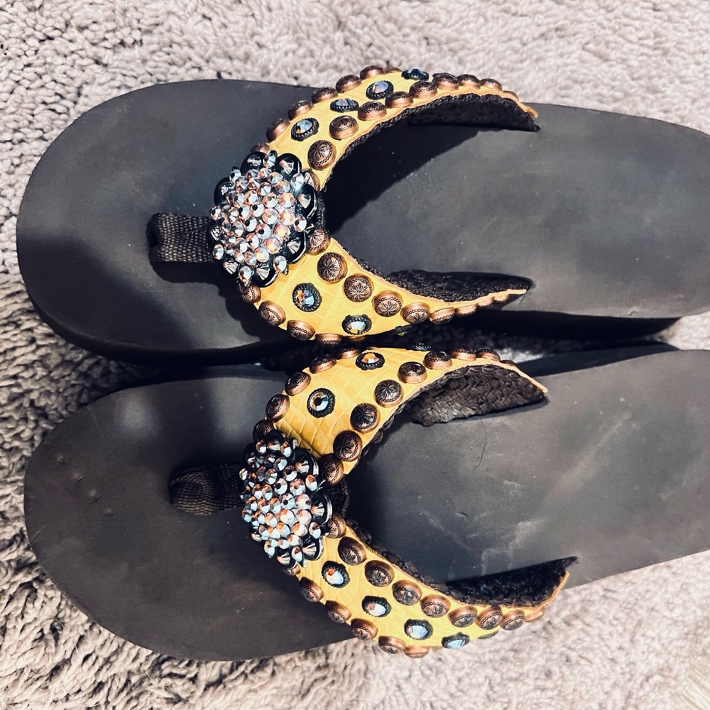 B.B. Simon Black and Gold Embellished Sandals